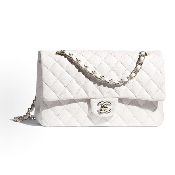 CHANEL Classic Flap CF 21S chain bag, crossbody bag, white
